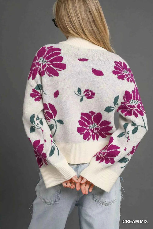 Customer styling 💕 Umgee Floral Mock Neck Sweater - Trendy Floral Patterned Sweater for Fall 💕