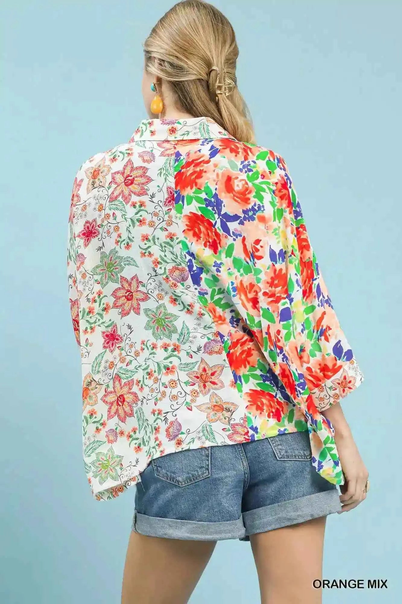 Umgee Floral Oversized Shirt – Mixed Floral Button Down Style by MegaSuperStar - MegaSuperStar