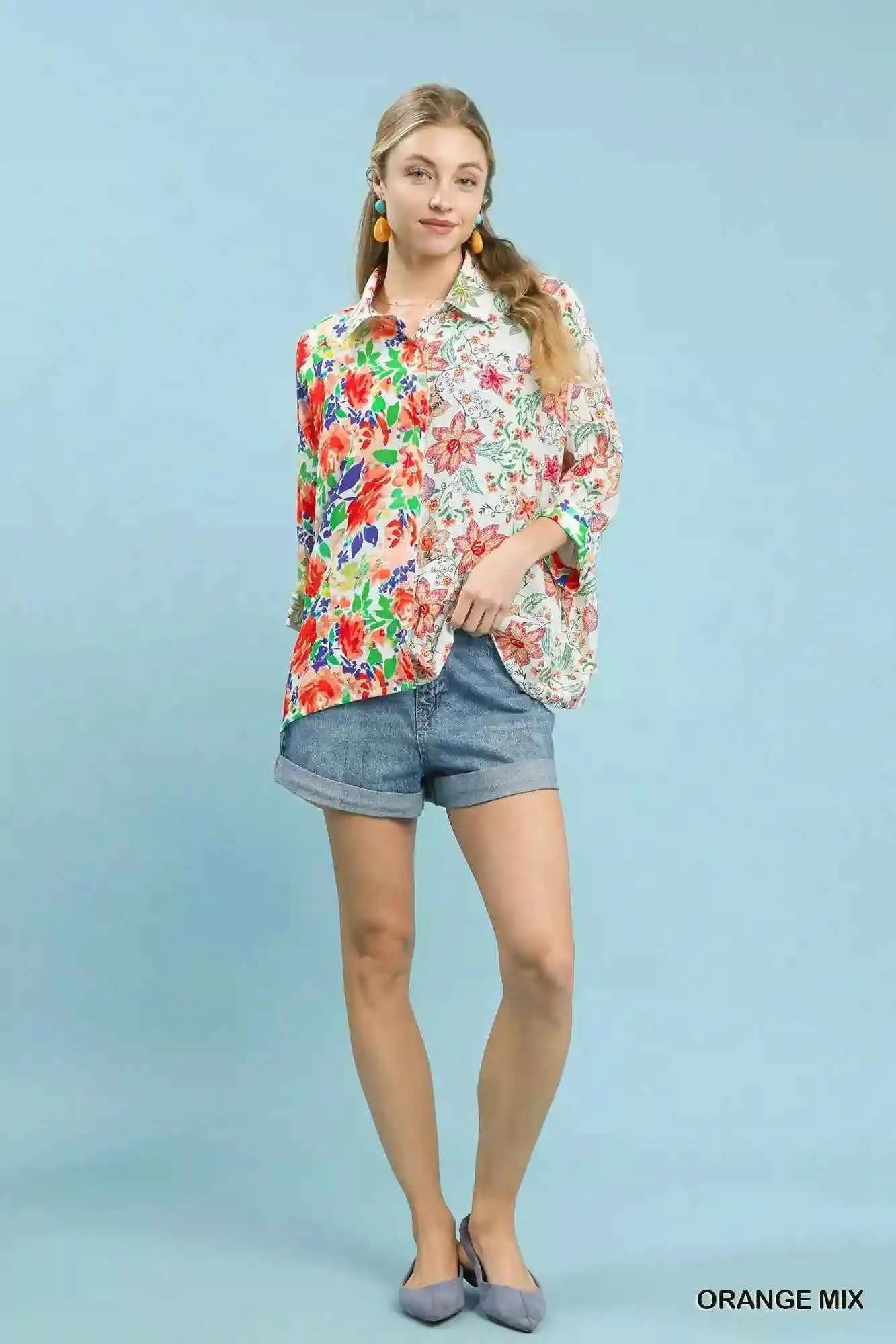 Umgee Floral Oversized Shirt – Mixed Floral Button Down Style by MegaSuperStar - MegaSuperStar