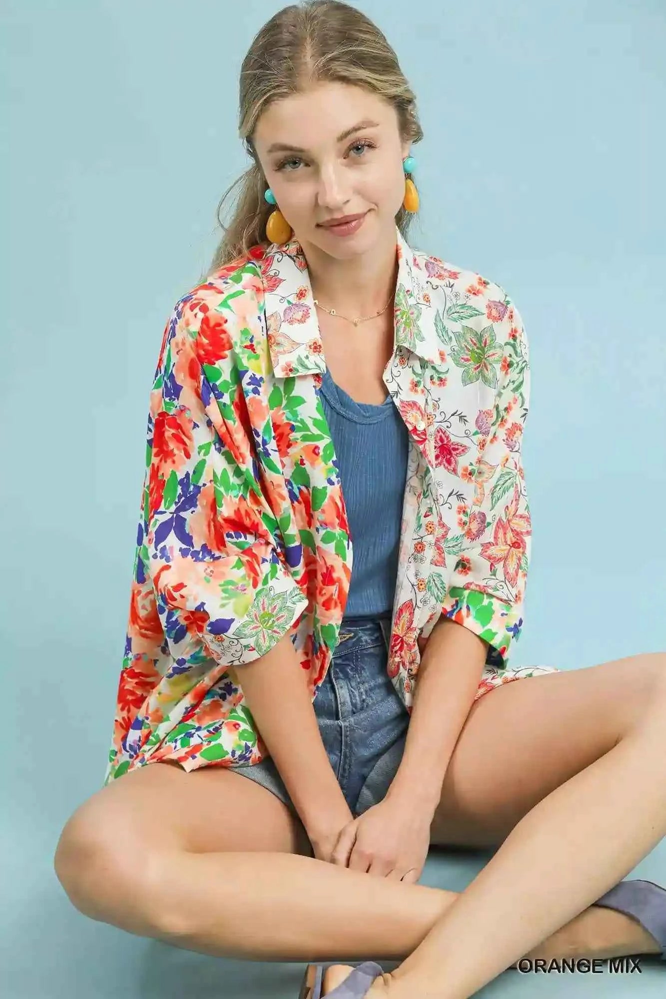 Umgee Floral Oversized Shirt – Mixed Floral Button Down Style by MegaSuperStar - MegaSuperStar