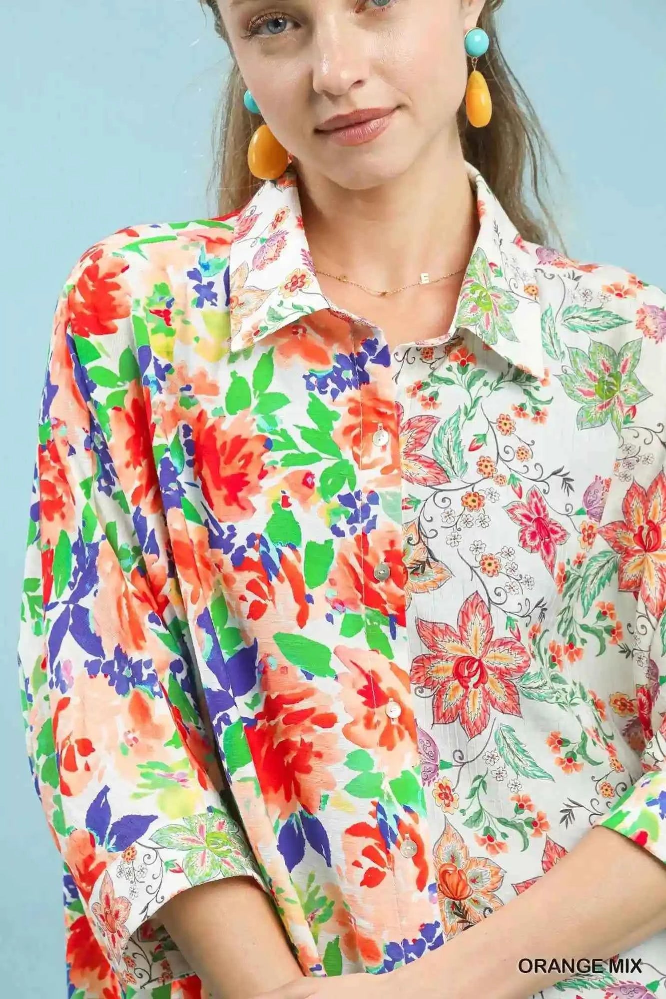 Umgee Floral Oversized Shirt – Mixed Floral Button Down Style by MegaSuperStar - MegaSuperStar
