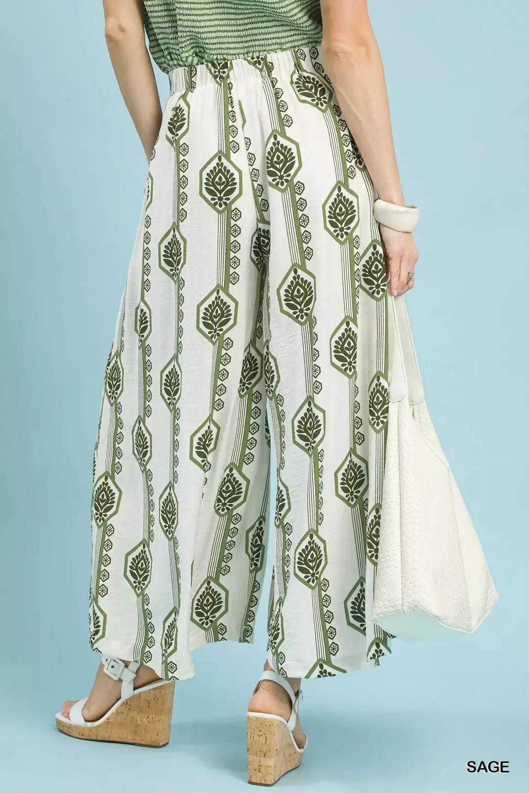 Umgee Geometric Boho Print Wide Leg Pants - MegaSuperStar