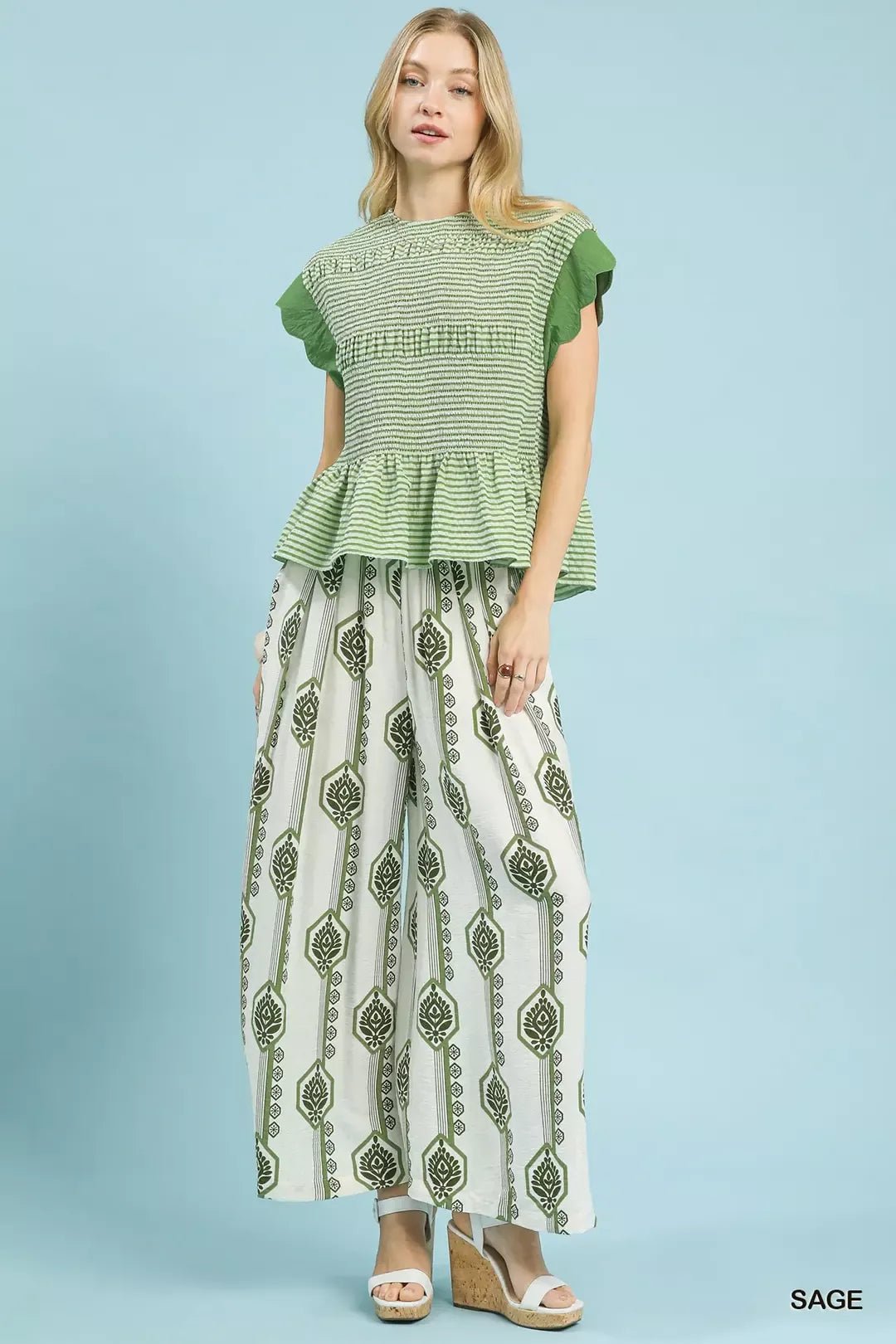 Umgee Geometric Boho Print Wide Leg Pants - MegaSuperStar