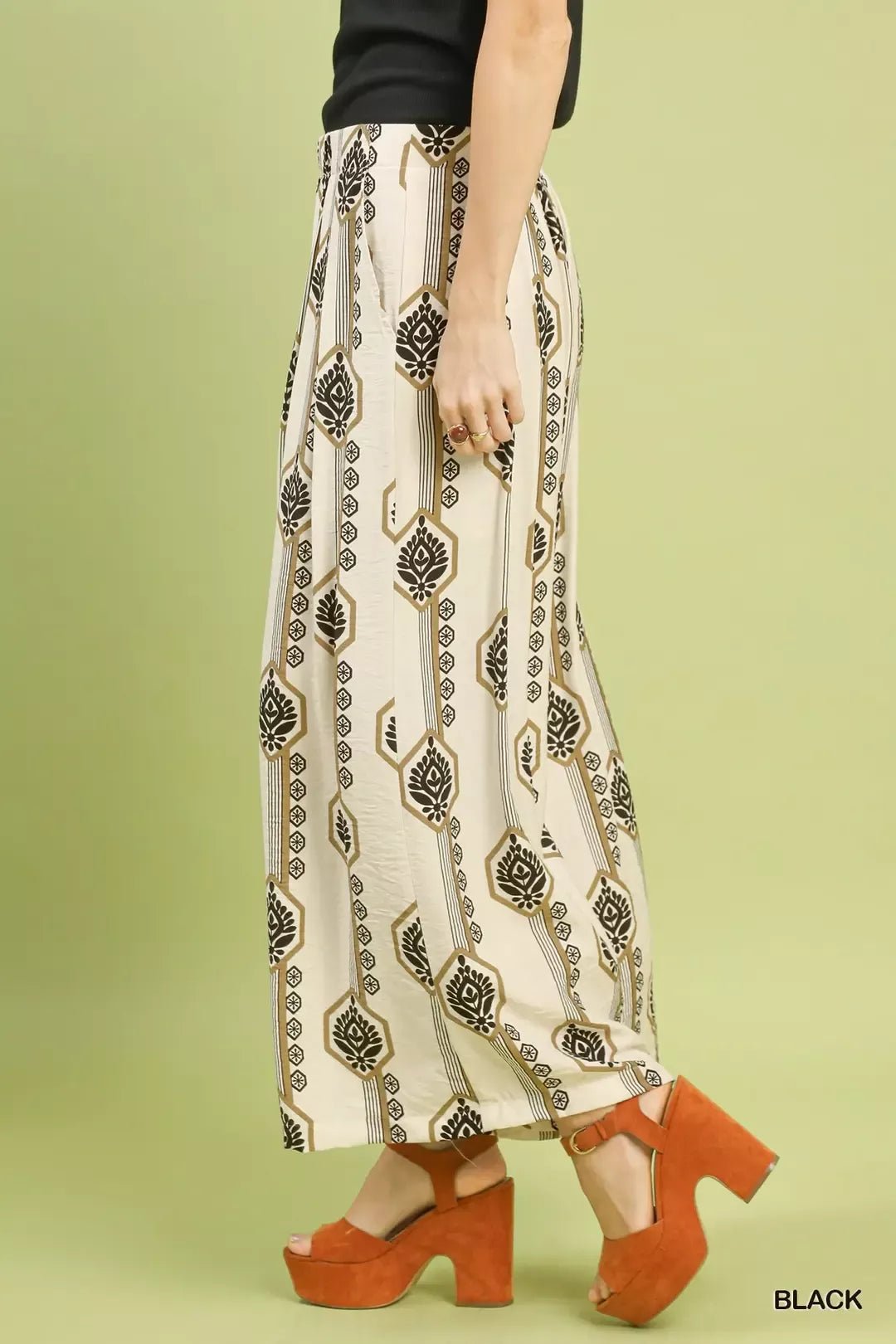 Umgee Geometric Boho Print Wide Leg Pants - MegaSuperStar