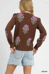 ✨ Umgee Jacquard Flower Sweater - Single Flower Stem Design ✨ thumbnail