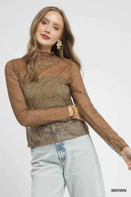 Umgee Lace Mesh Long Sleeve Top - Elegant and Stylish Women's Apparel - MegaSuperStar