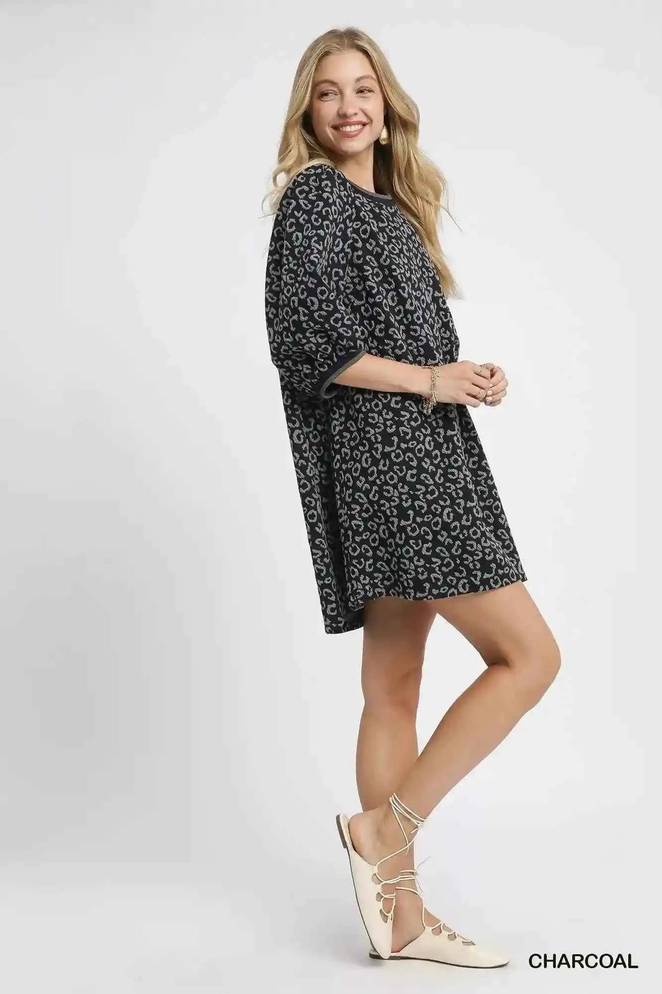 Umgee Leopard Print Jacquard Mini Dress - Stylish and Trendy Umgee Leopard Print Dress - MegaSuperStar
