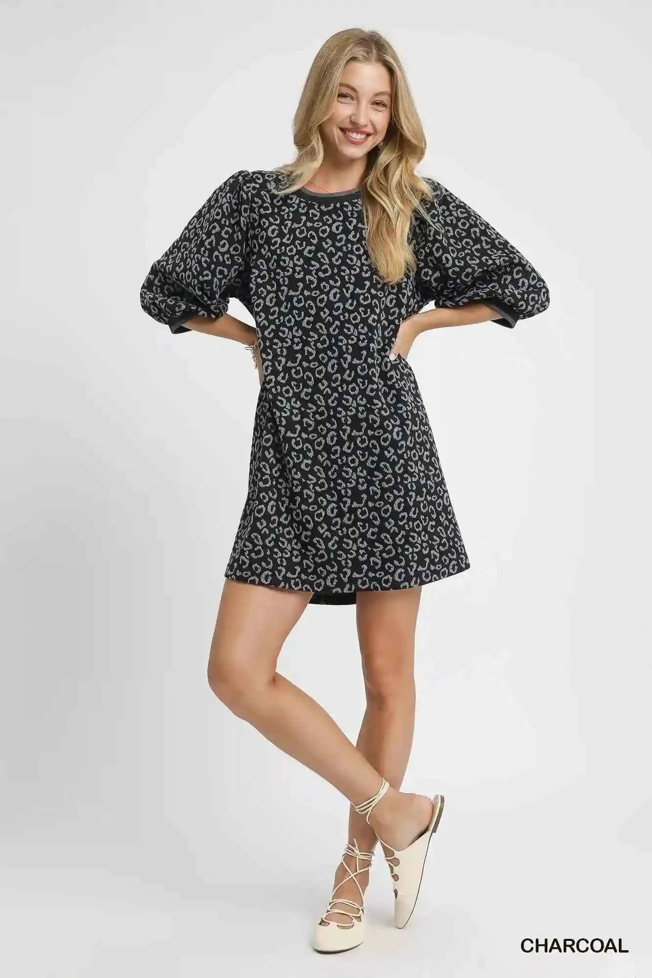 Umgee Leopard Print Jacquard Mini Dress - Stylish and Trendy Umgee Leopard Print Dress - MegaSuperStar