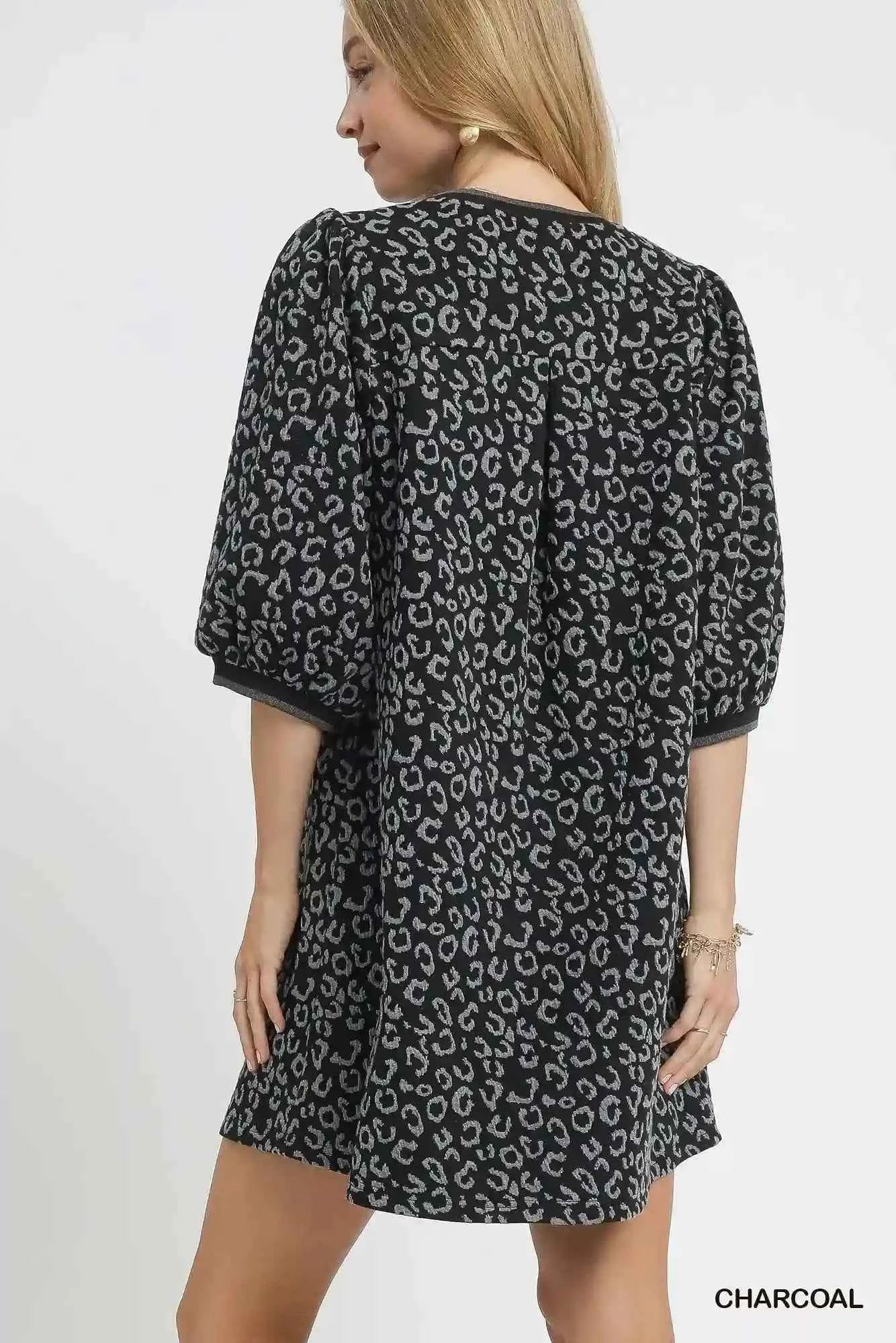 Umgee Leopard Print Jacquard Mini Dress - Stylish and Trendy Umgee Leopard Print Dress - MegaSuperStar