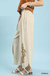 Umgee Linen Boho Wide Leg Pants with Embroidery and Pockets thumbnail