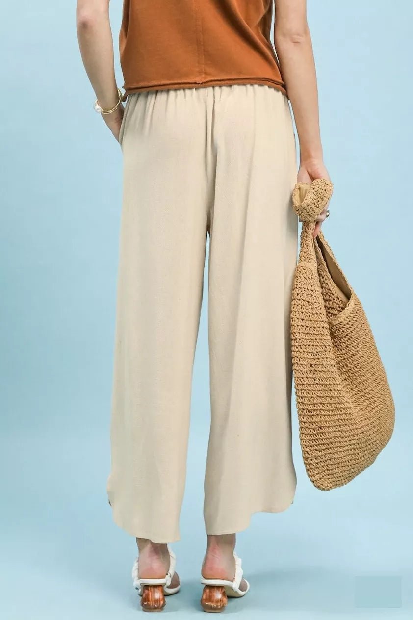 Umgee Linen Embroidered Wide - Leg Boho Pants - MegaSuperStar