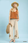 Umgee Linen Boho Wide Leg Pants with Embroidery and Pockets thumbnail