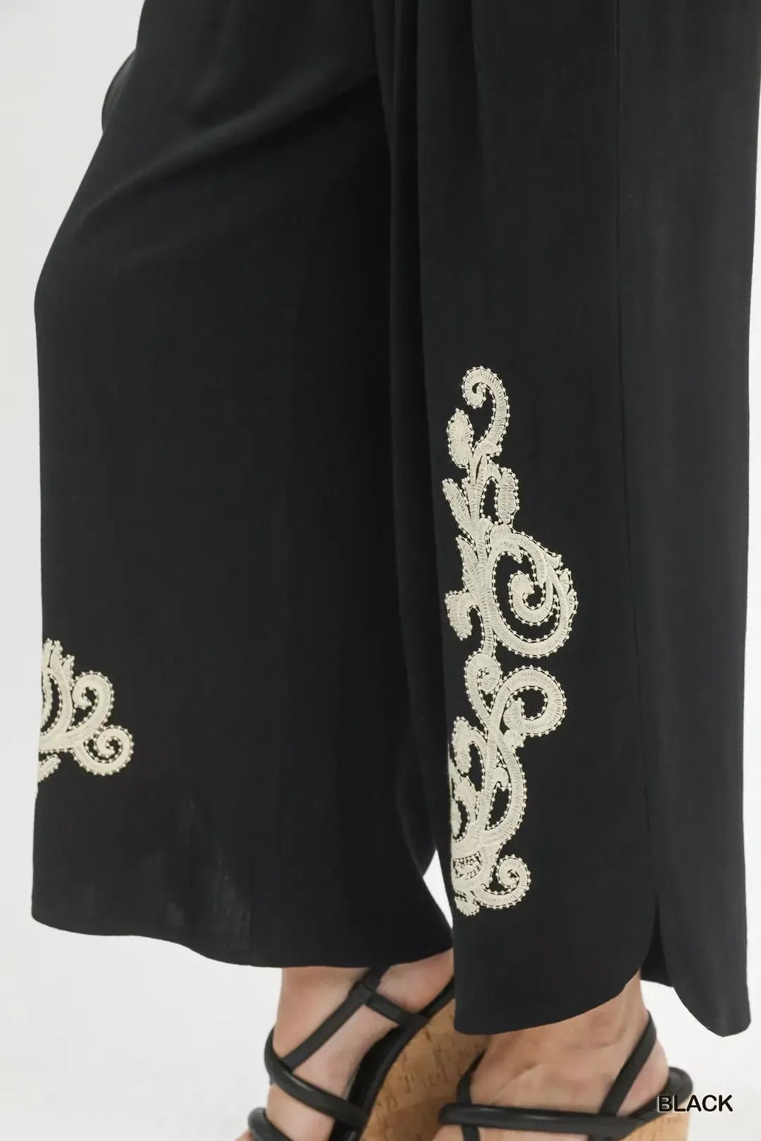 Umgee Linen Embroidered Wide - Leg Boho Pants - MegaSuperStar