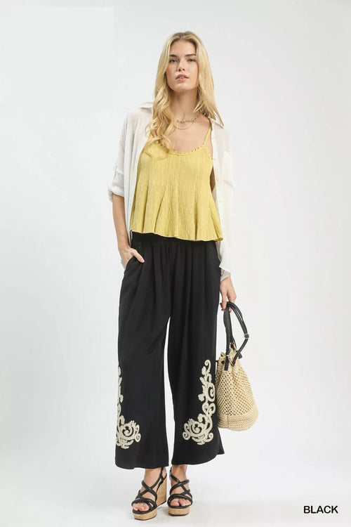 Customer styling Umgee Embroidered Linen Boho Pants with Wide-Leg Fit