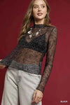 🌸 Umgee Long Sleeve Lace Top in Nylon Mesh 🌸 thumbnail