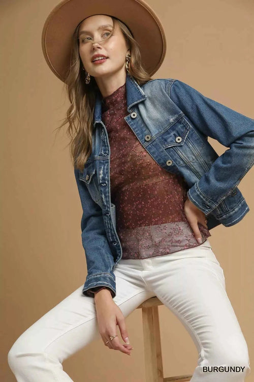 Customer styling 💕 Umgee Nylon Lace Mesh Long Sleeve Top - Stylish and Elegant Umgee Lace Mesh Top 💕