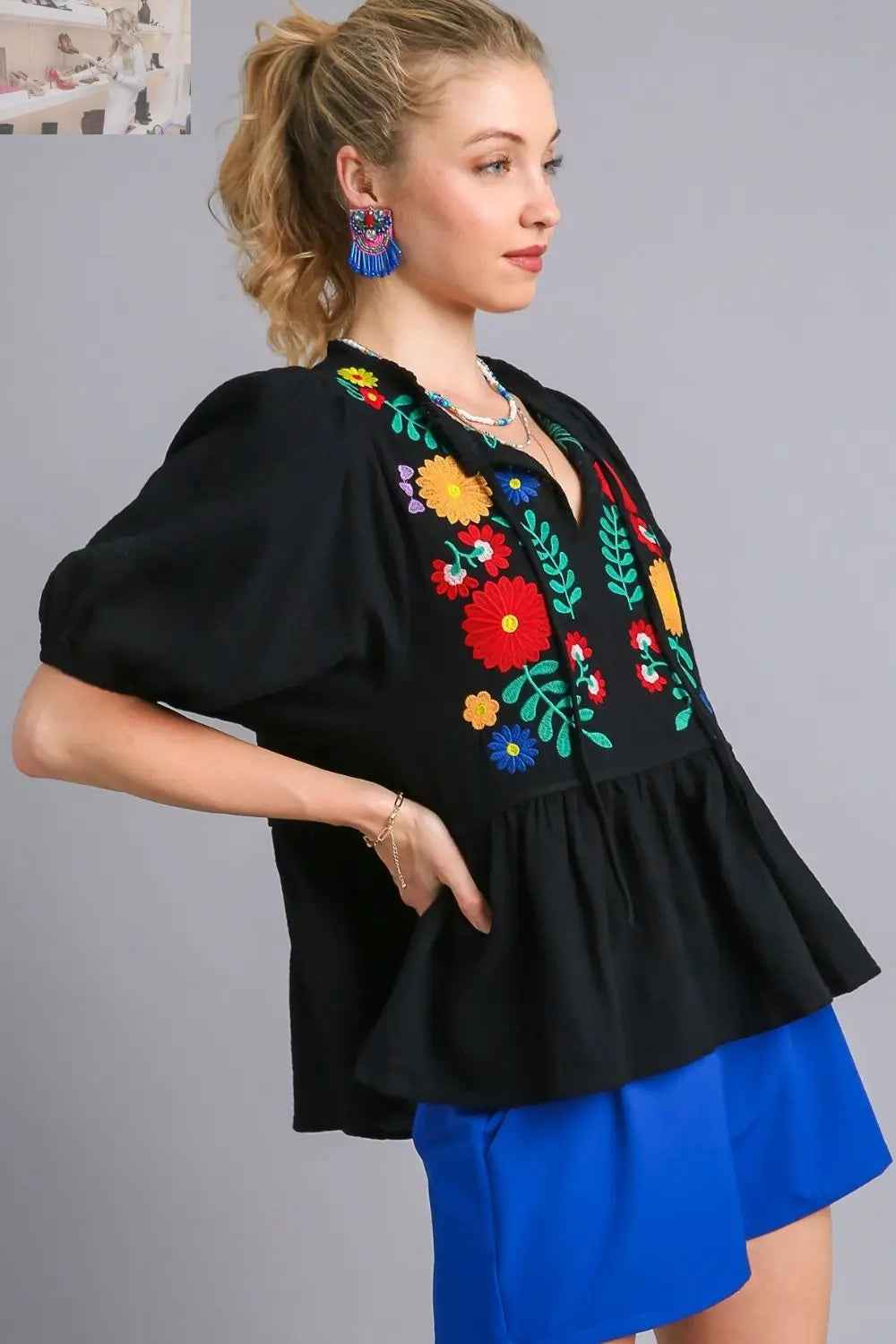 Umgee Plus Size Floral Embroidery Blouse in Soft Cotton Gauze - MegaSuperStar