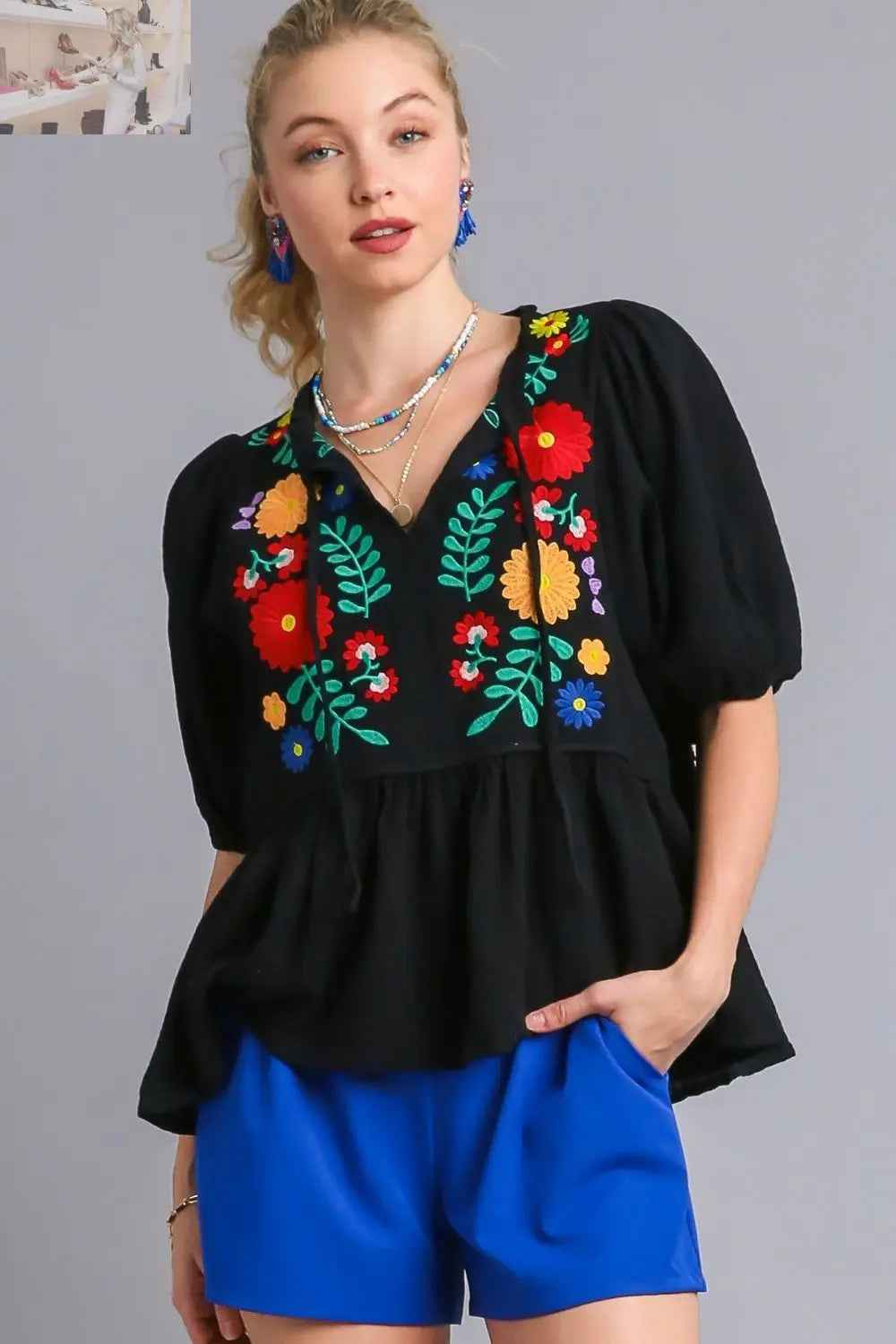 Umgee Plus Size Floral Embroidery Blouse in Soft Cotton Gauze - MegaSuperStar
