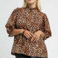 Umgee Plus Size Leopard Print Blouse with Ruffle Neck - MegaSuperStar