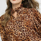 Umgee Plus Size Leopard Print Blouse with Ruffle Neck - MegaSuperStar