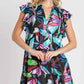 Umgee Plus Size Ruffle Sleeve Midi Dress with Leaf Print and Double Layered Tiered Design - MegaSuperStar