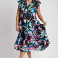 Umgee Plus Size Ruffle Sleeve Midi Dress with Leaf Print and Double Layered Tiered Design - MegaSuperStar