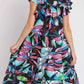 Umgee Plus Size Ruffle Sleeve Midi Dress with Leaf Print and Double Layered Tiered Design - MegaSuperStar