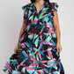 Umgee Plus Size Ruffle Sleeve Midi Dress with Leaf Print and Double Layered Tiered Design - MegaSuperStar