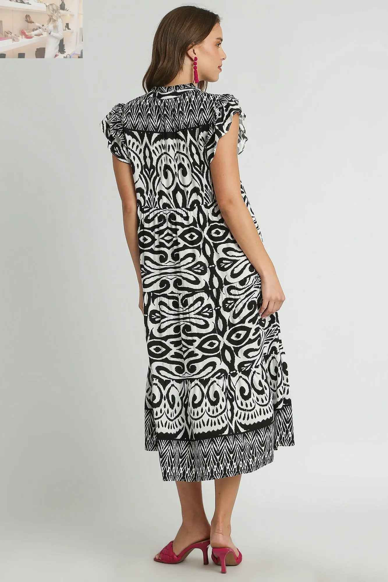 Umgee Plus Size Two Tone Midi Dress with Ruffle Cap Sleeves - MegaSuperStar
