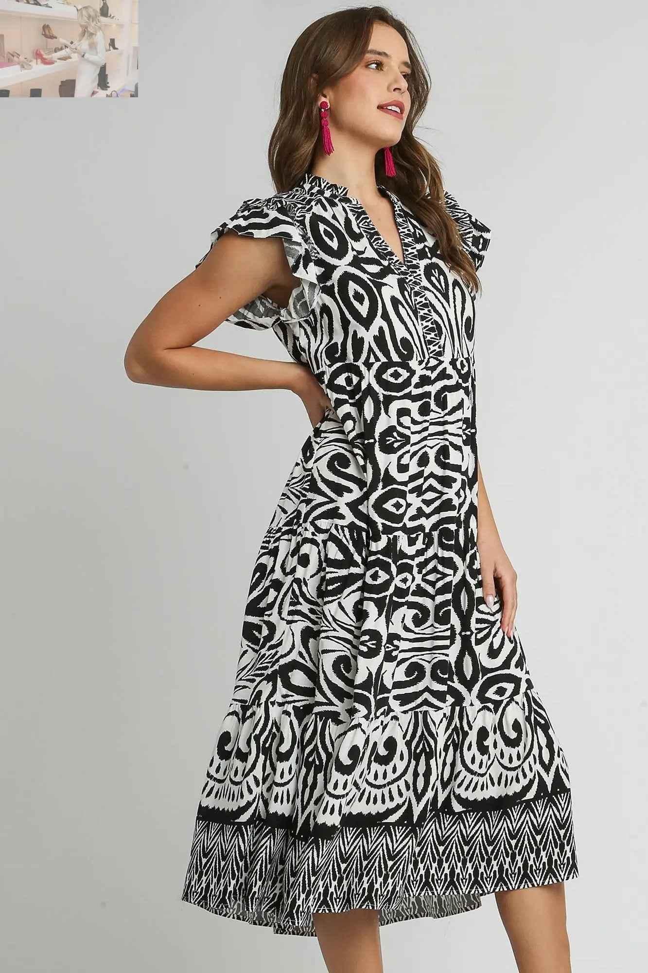 Umgee Plus Size Two Tone Midi Dress with Ruffle Cap Sleeves - MegaSuperStar