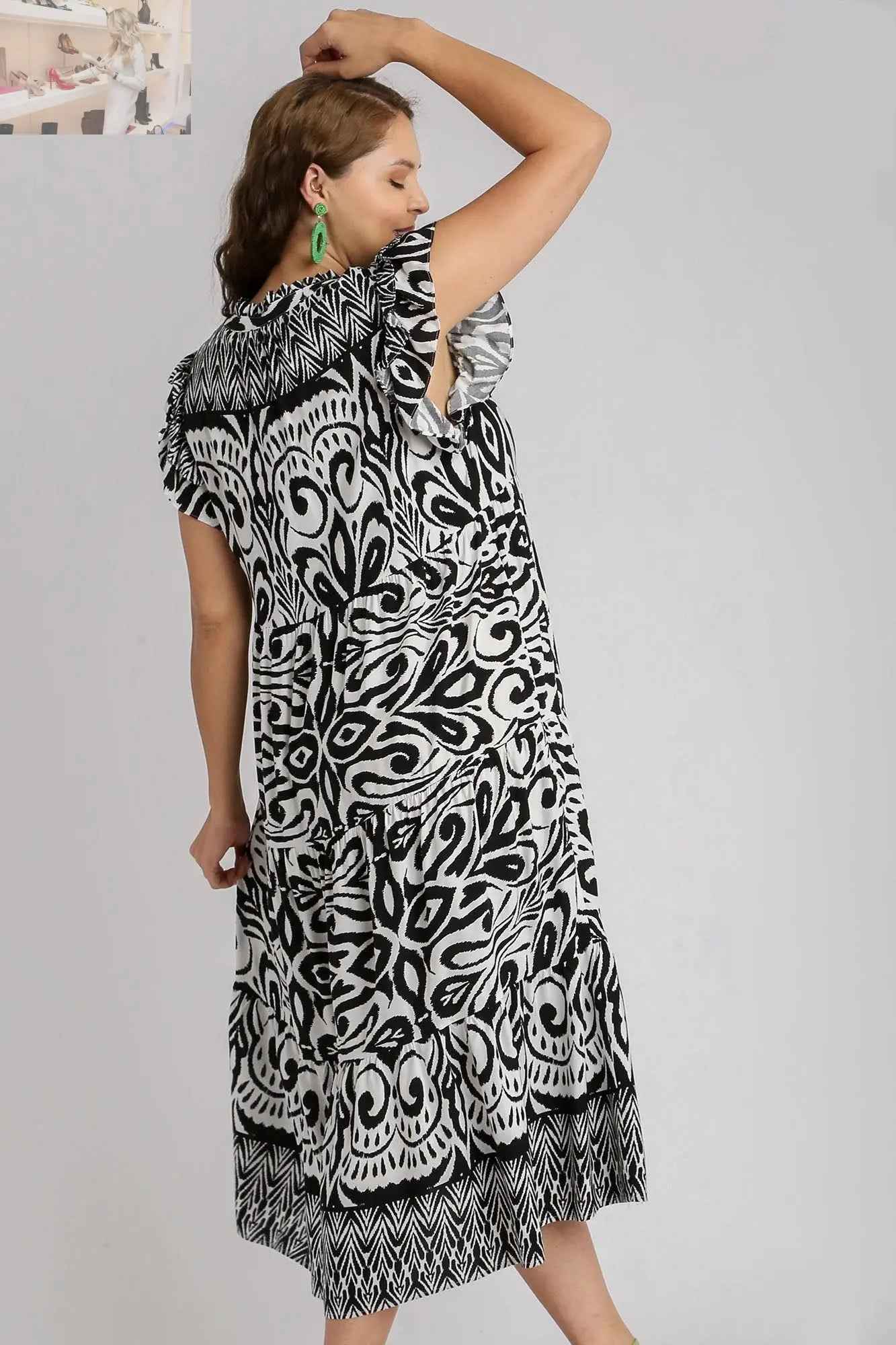 Umgee Plus Size Two Tone Midi Dress with Ruffle Cap Sleeves - MegaSuperStar