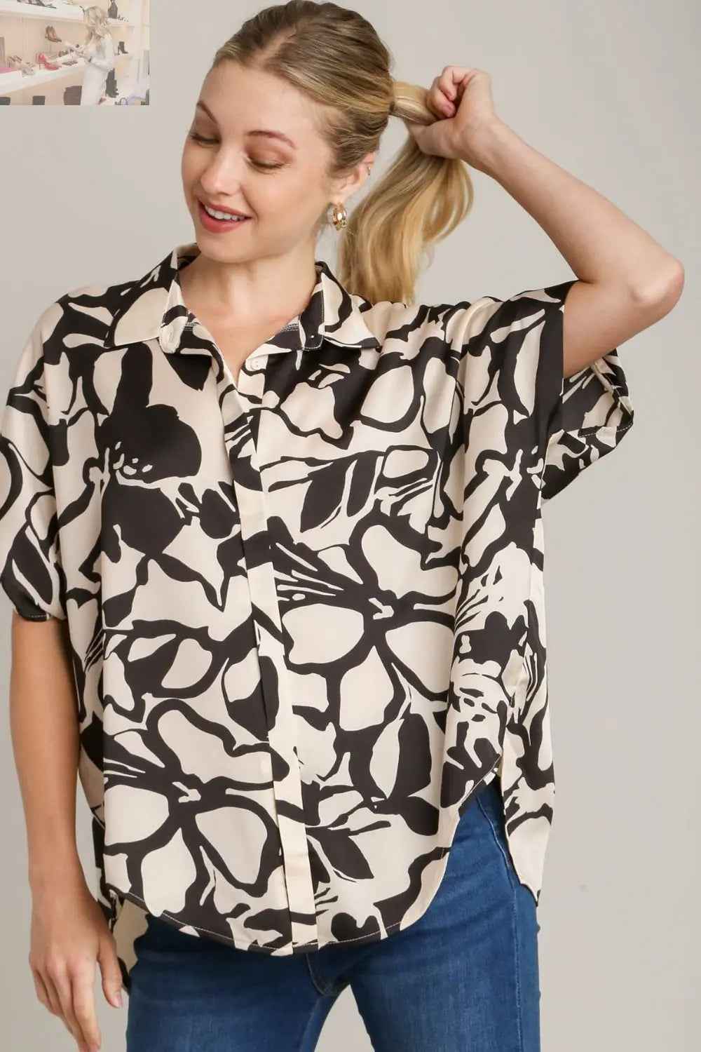 Umgee Plus Size Two Tone Top - Button Down Style with Hidden Plackets for Any Occasion - MegaSuperStar