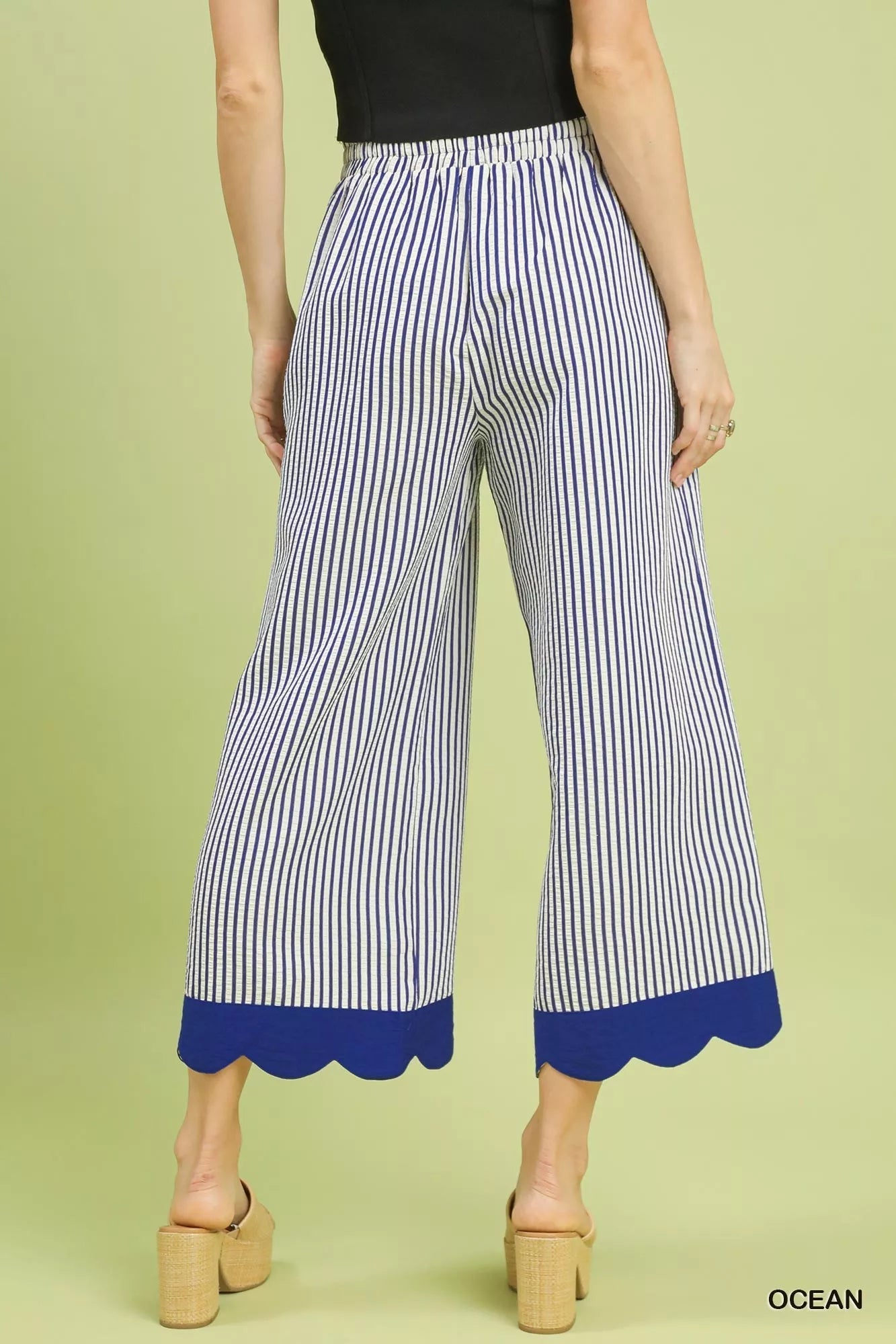Umgee Stripe Scallop Hem Wide Leg Pants - MegaSuperStar