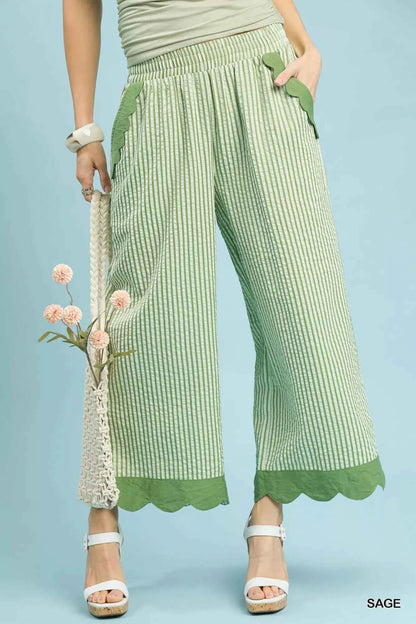 Umgee Stripe Scallop Hem Wide Leg Pants