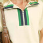 Umgee Striped Zip Collar Knit Top for Effortless Style - MegaSuperStar