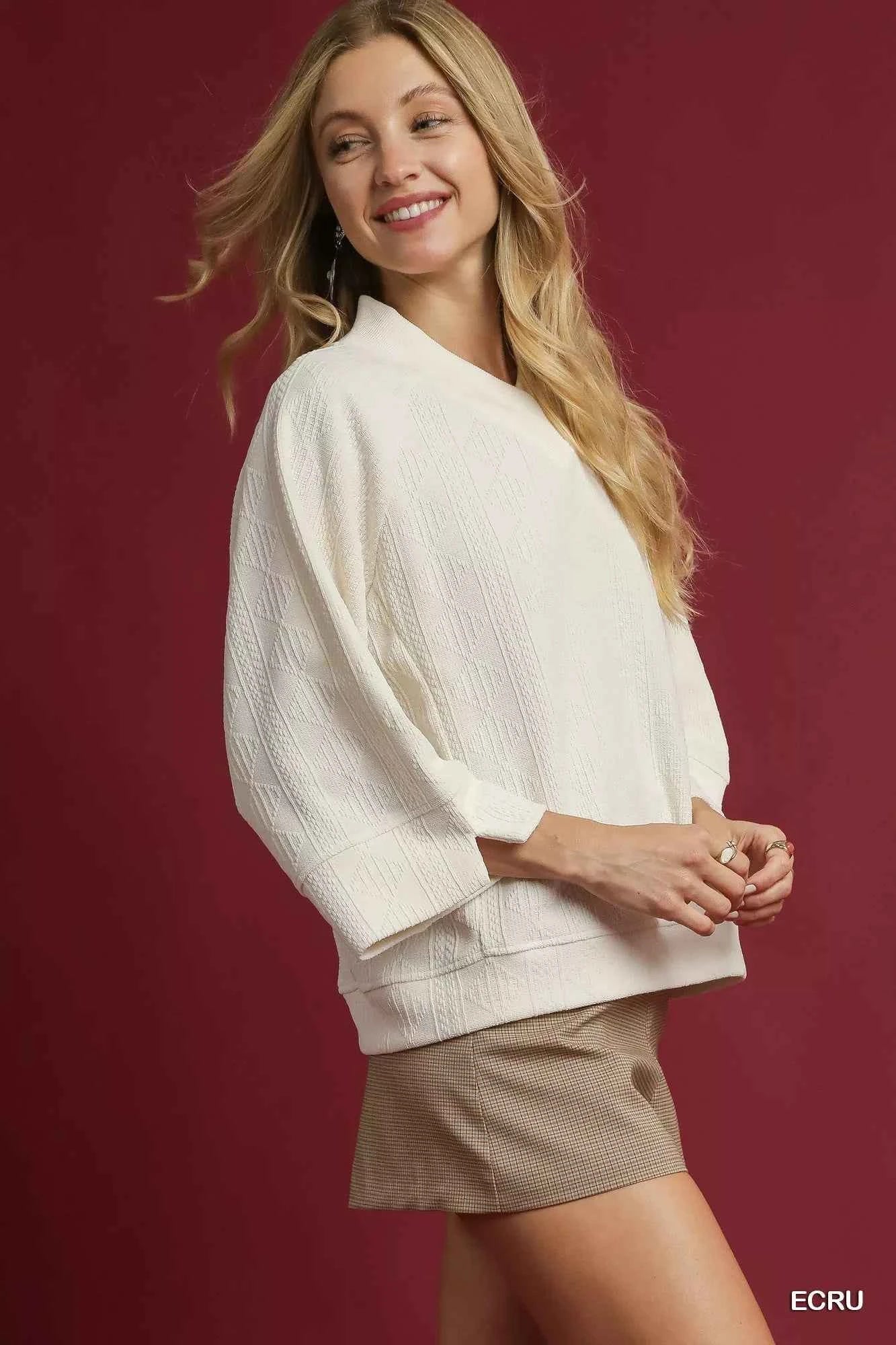 Umgee Textured Knit Top for Effortless Style and Comfort - MegaSuperStar