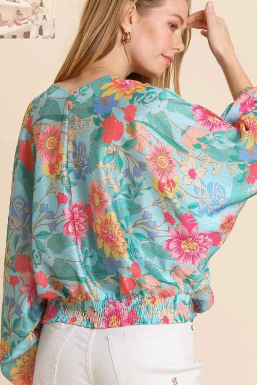Customer styling 💕 Umgee USA Plus Size Floral Print Blouse with Smocked Back Hem and V-Neck 💕