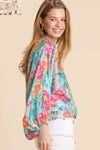 💕 Umgee USA Plus Size Floral Print Blouse with Smocked Back Hem and V-Neck 💕 thumbnail