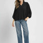 Umgee V - Neck Blouse with Textured Fabric and Balloon Sleeves - Stylish Versatile Fashion - MegaSuperStar