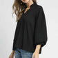 Umgee V - Neck Blouse with Textured Fabric and Balloon Sleeves - Stylish Versatile Fashion - MegaSuperStar