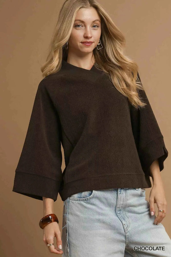 💕 Umgee V-Neck Knit Top - Textured Knit Style for Effortless Fashion 💕