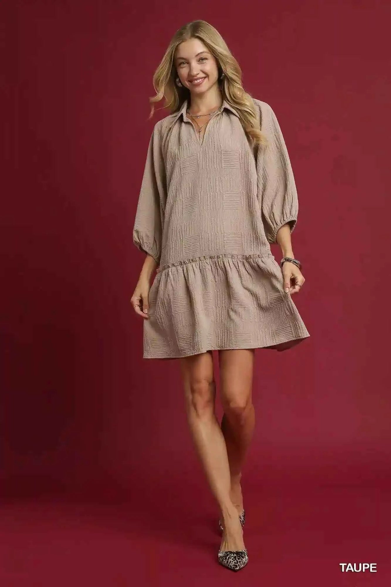 Umgee V - Neck Mini Dress - Tiered Style for Effortless Elegance - MegaSuperStar