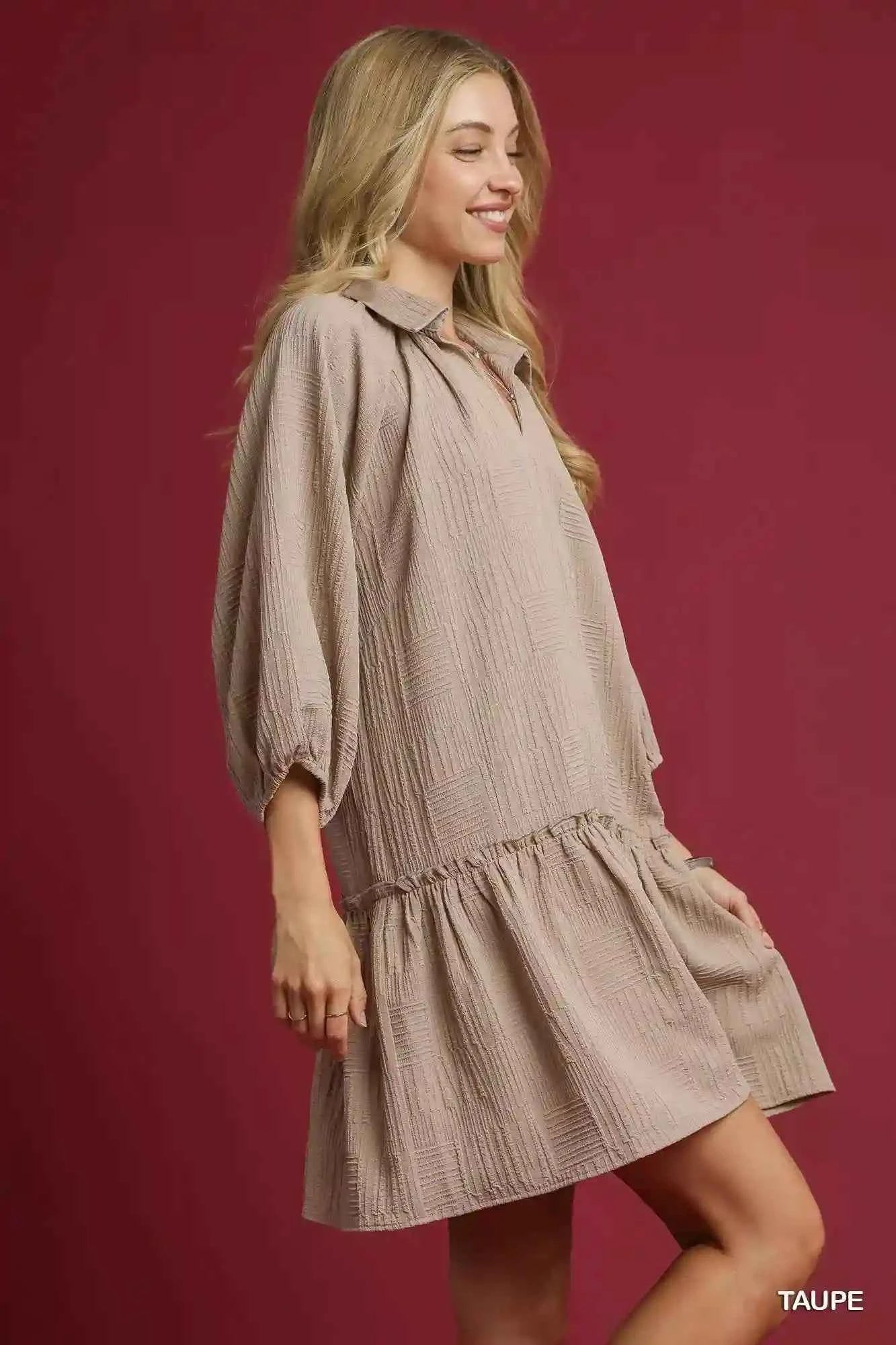 Umgee V - Neck Mini Dress - Tiered Style for Effortless Elegance - MegaSuperStar