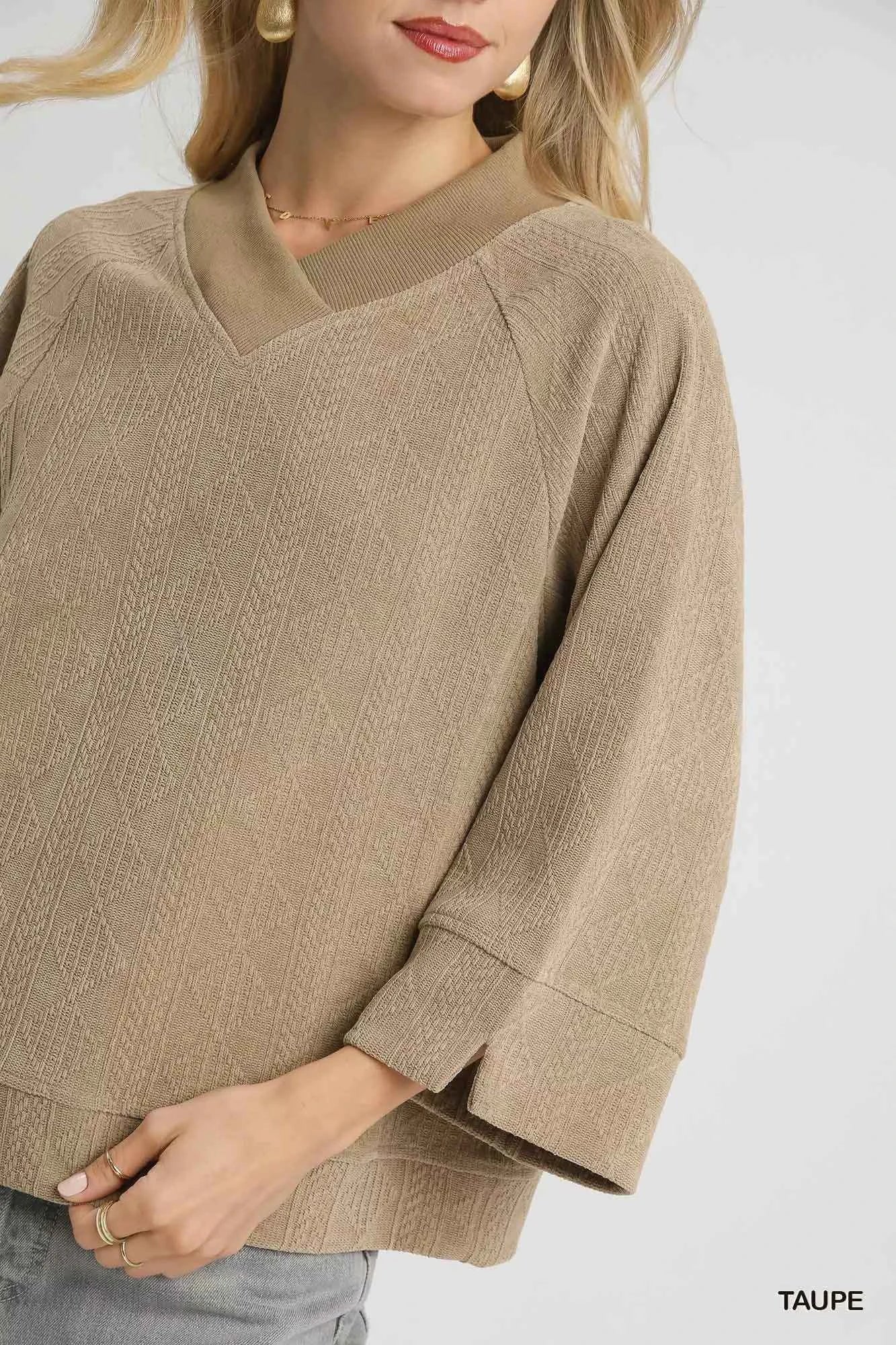 Umgee V - Neck Top - Textured Knit for Ultimate Style and Comfort - MegaSuperStar