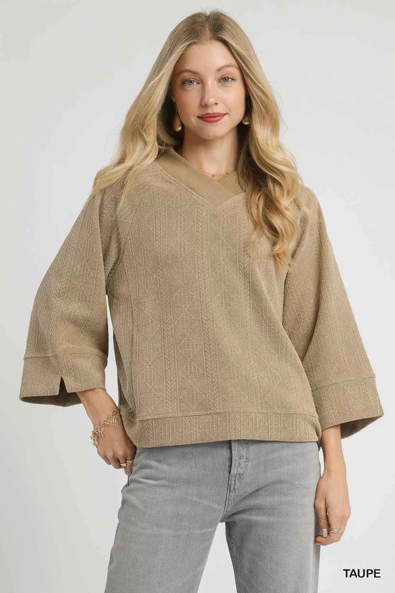 Umgee V - Neck Top - Textured Knit for Ultimate Style and Comfort - MegaSuperStar