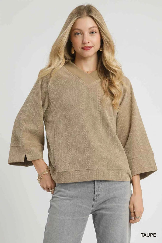 Umgee V - Neck Top - Textured Knit for Ultimate Style and Comfort - MegaSuperStar