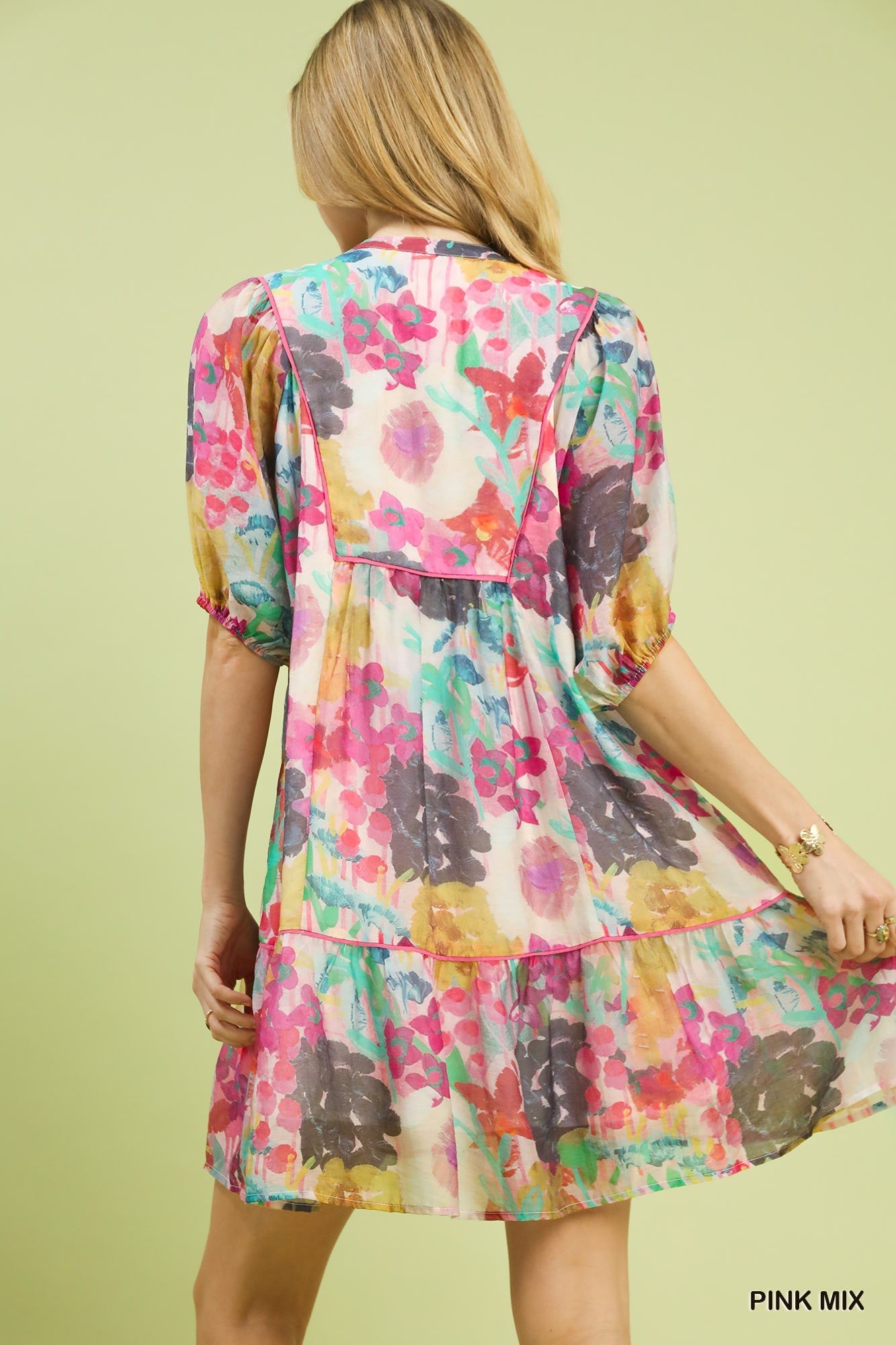 Umgee Watercolor Floral Dress - Babydoll Style - MegaSuperStar