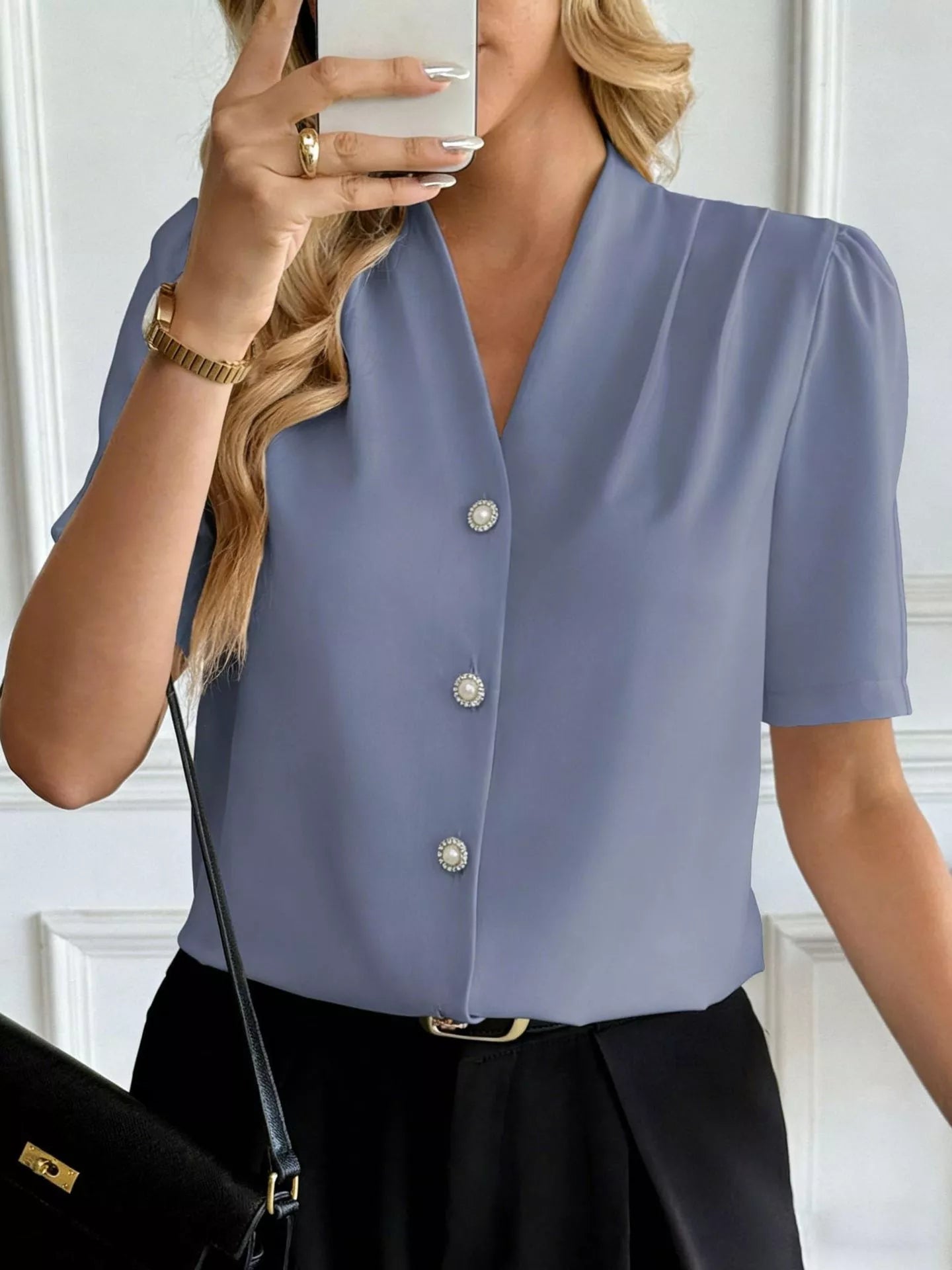 V - Neck Button - Down Shirt - MegaSuperStar
