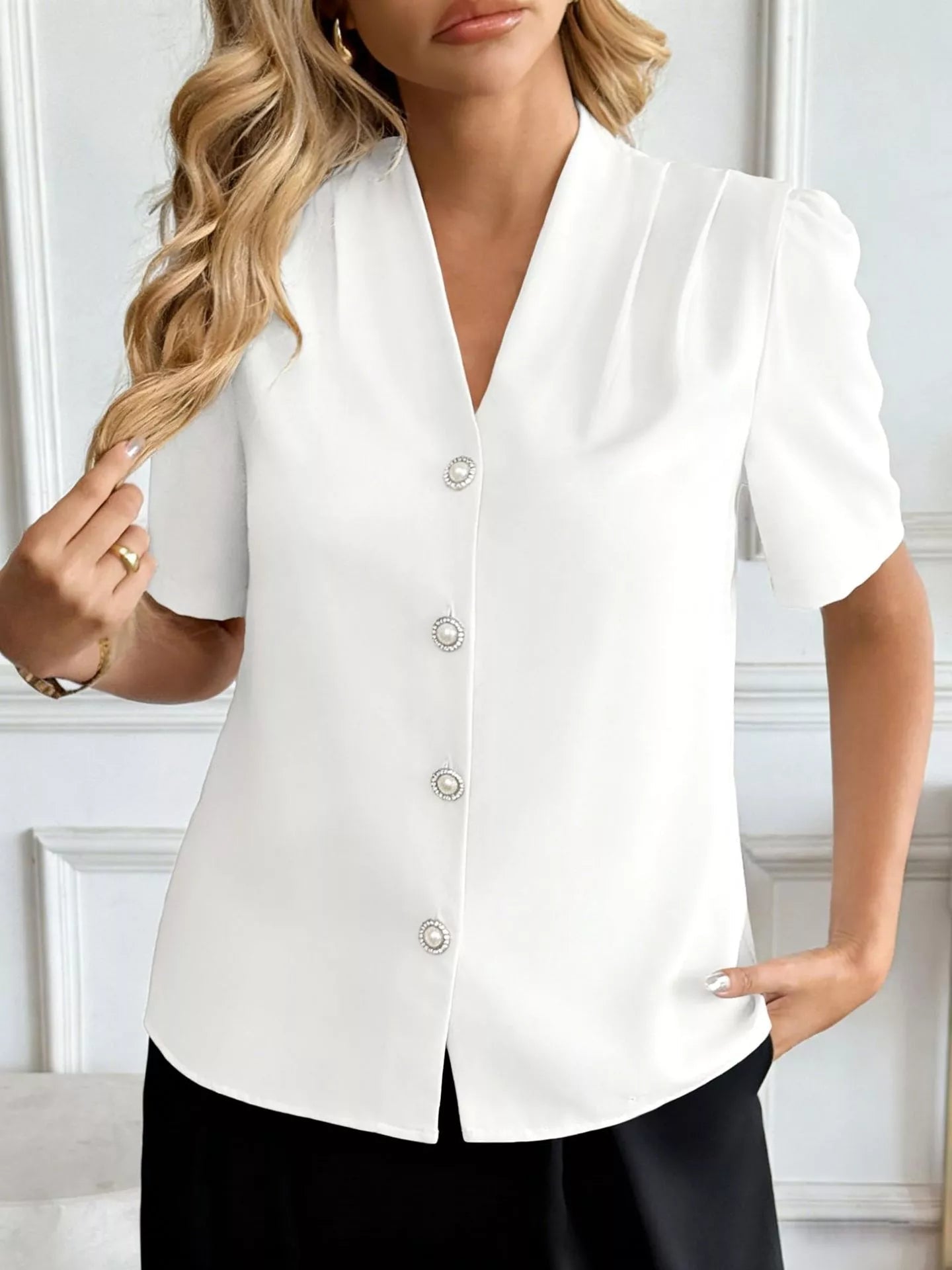 V - Neck Button - Down Shirt - MegaSuperStar