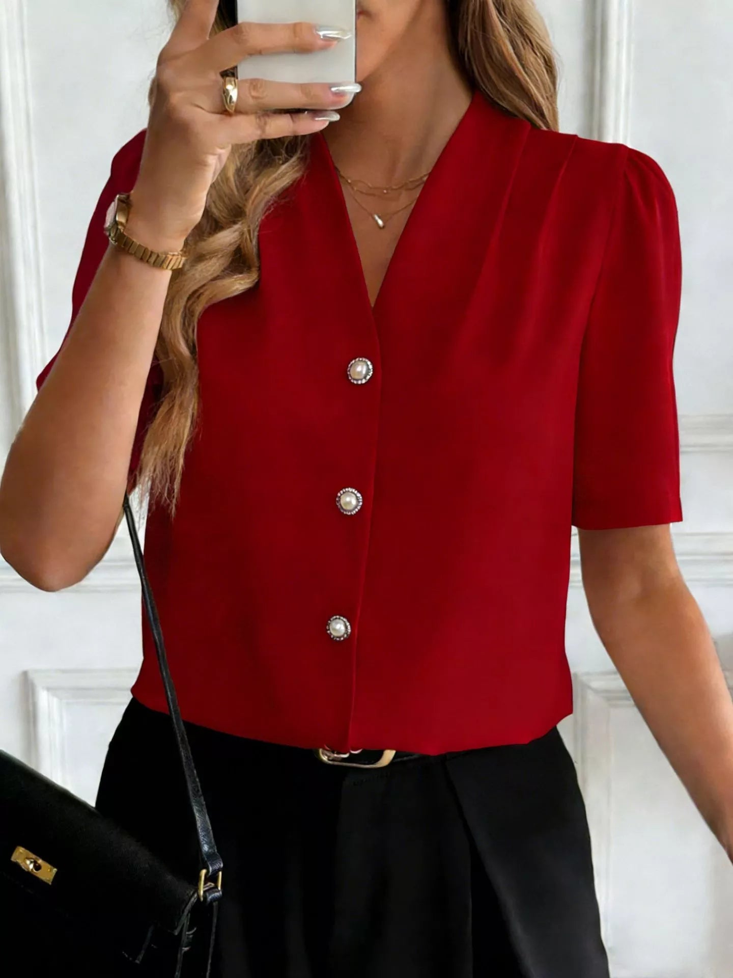 V - Neck Button - Down Shirt - MegaSuperStar